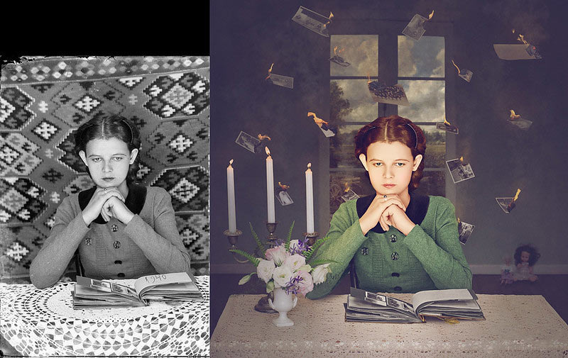 بازسازی تصویر یک زن در حال ورق زدن آلبوم عکس؛ اثر جین لانگ