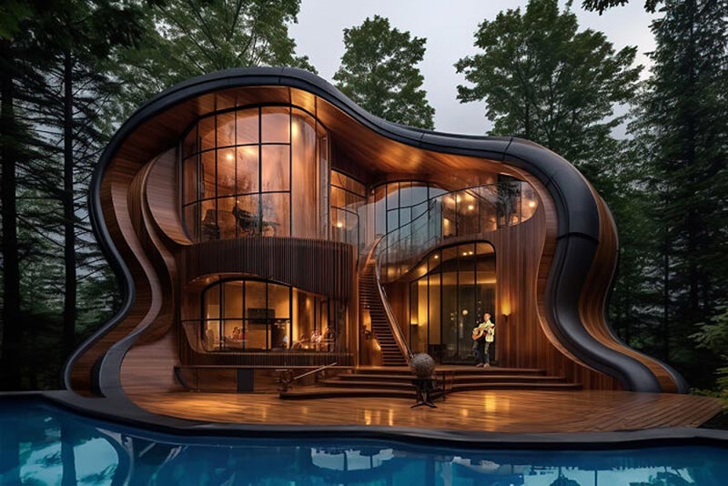 طراحی خانه‌ای با الهام از گیتار آکوستیک؛ اثر مارکوس برن (Marcus Byrne) 