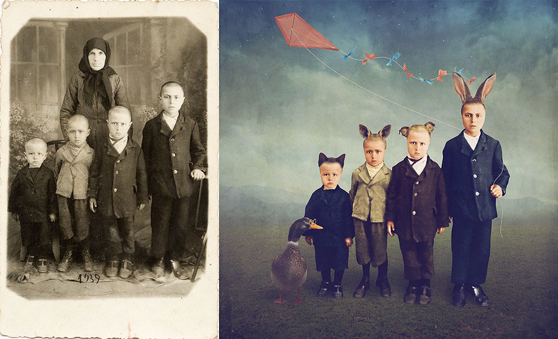 بازسازی سورئال تصویر چهار کودک؛ اثر جین لانگ