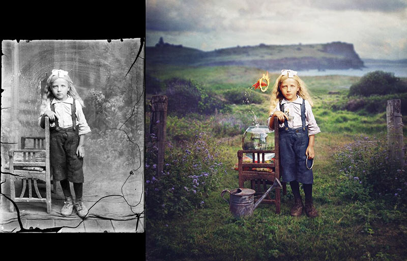 بازسازی عکس قدیمی دختر بچه  اثر جین لانگ