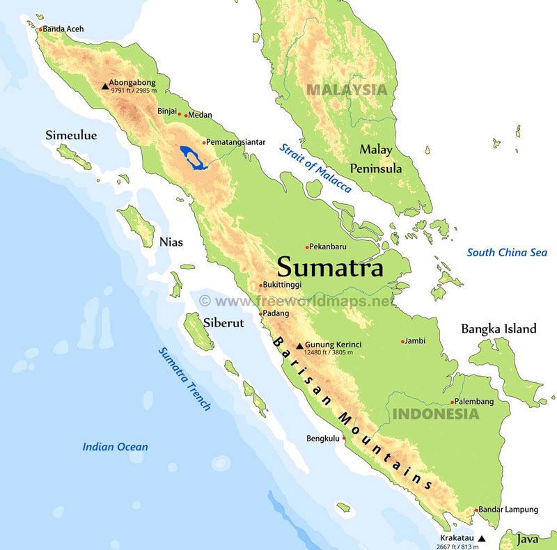 جزیره سوماترا؛ منبع عکس: Free World Maps
