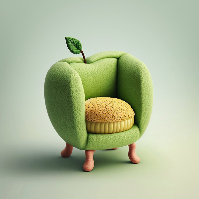 طراحی مبل سیب سبز و کوسن با هوش مصنوعی؛ اثر Bonny Carrera