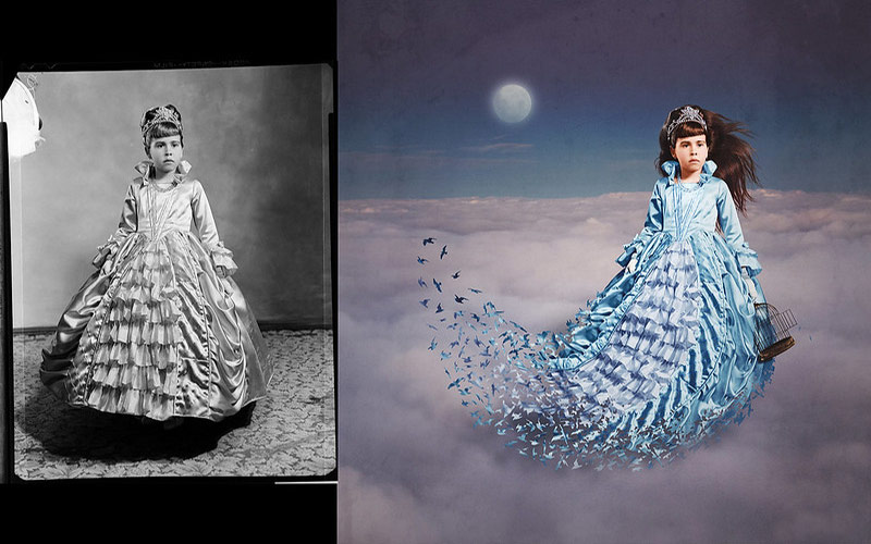 بازسازی تصویر قدیمی دختری با ویراهن بلند  اثر جین لانگ