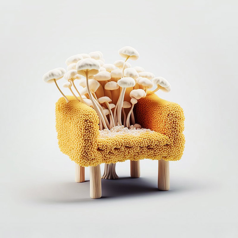 طراحی مبل زرد با تم قارچ با هوش مصنوعی؛ اثر Bonny Carrera