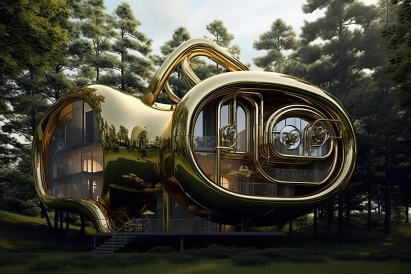 طراحی خانه با الهام از ساز بادی Cornet ؛ اثر مارکوس برن (Marcus Byrne) 