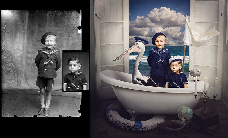بازسازی تصویر دو پسر بچه با لباس ملوانی؛ اثر جین لانگ