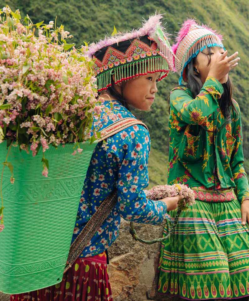 دختران با لباس سنتی رنگی در ویتنام 