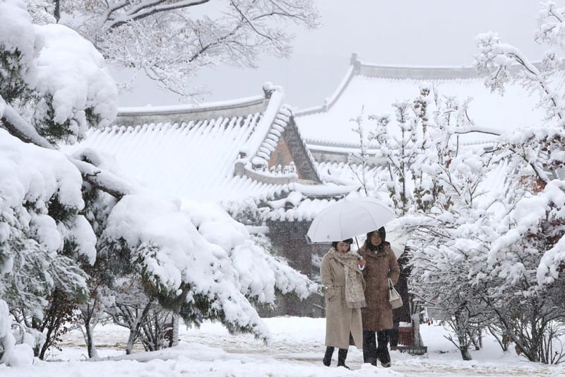 برف سنگین سئول در کاخ Gyeongbokgung. منبع تصویر: گاردین; عکاس: چونگ سونگ جون