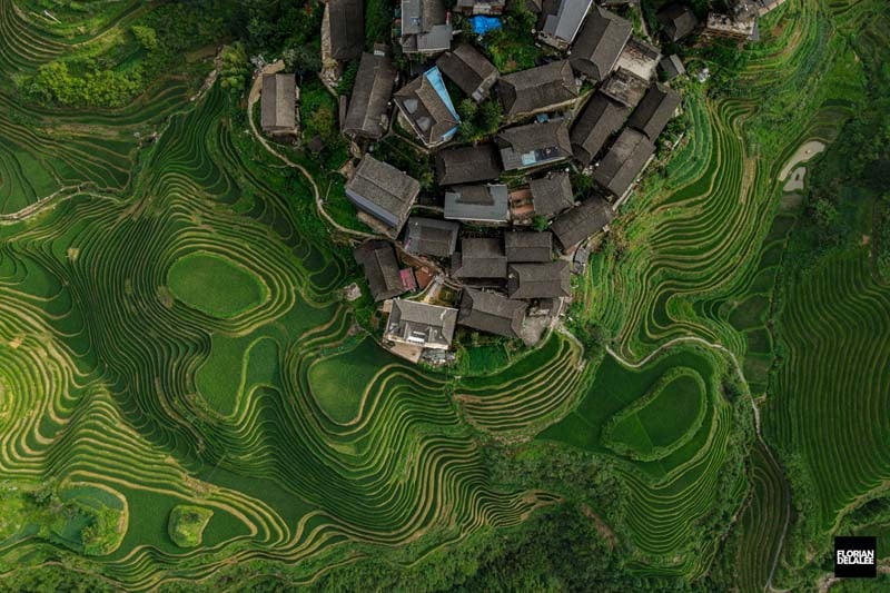 عکس هوایی از خانه‌های روستای پینگان در چین
