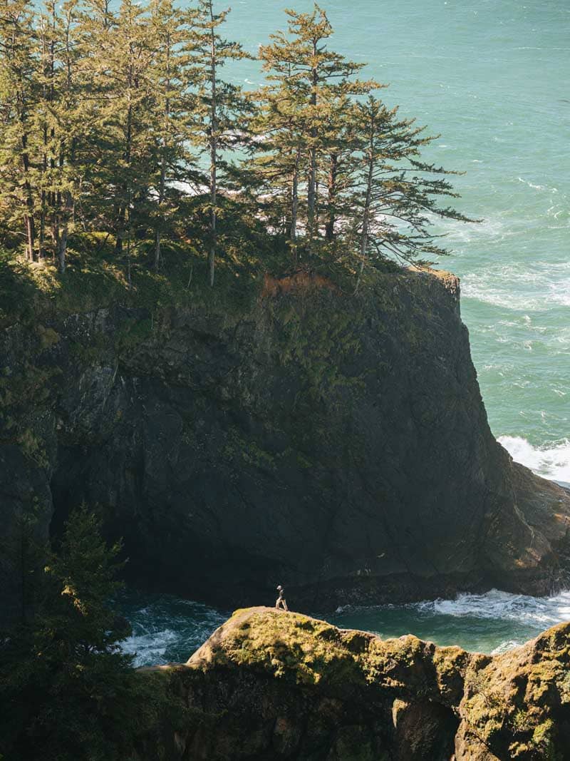 صخره‌ای ساحلی و سبز در ایالت اورگن آمریکا