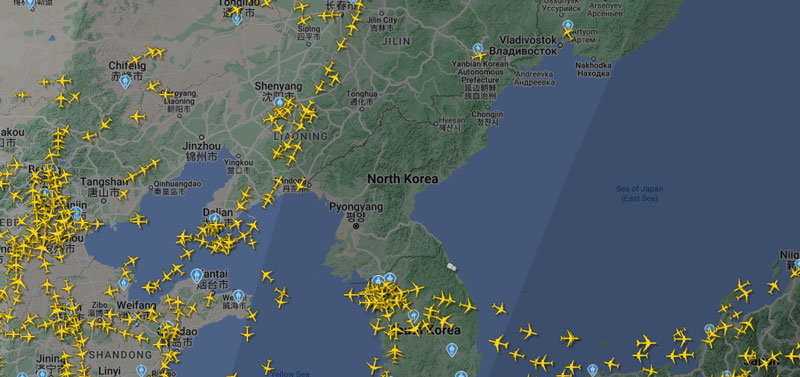 کره شمالی در flightradar24