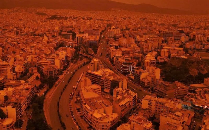 عکس هوایی از شهر آتن به رنگ نارنجی، منبع عکس: Getty Images، عکاس: نامشخص