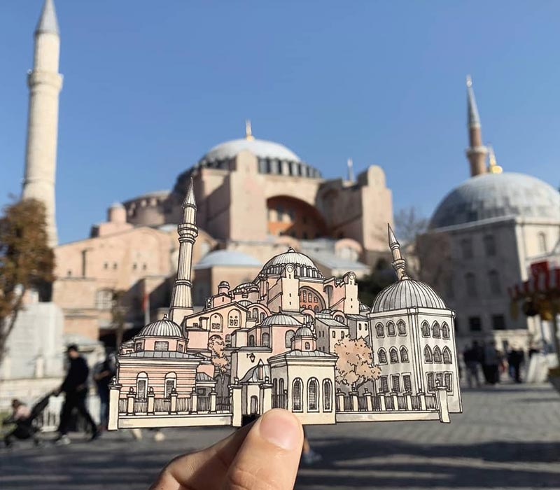 طراحی مسجد ایاصوفیه استانبول منبع عکس: @maxwellillustration اینستاگرام عکاس: Maxwell Tilse