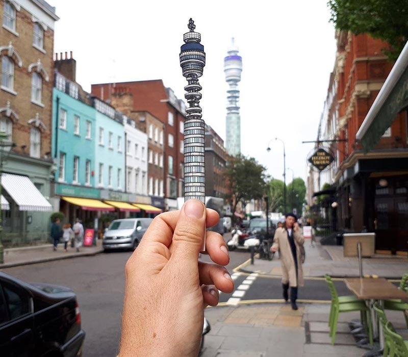 طراحی برج BT در لندن، منبع عکس: @maxwellillustration اینستاگرام، عکاس: Maxwell Tilse
