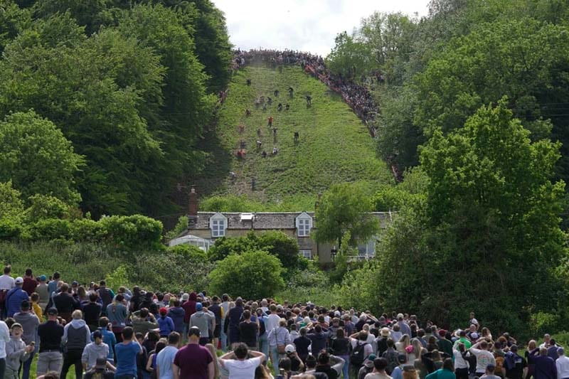 شرکت کنندگان جشنواره پنیر کوپر هیل در انگلستان